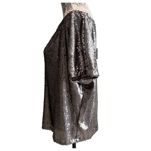 Hayden Los Angeles Fully Silver Sequined Short Sleeve Blouse Size Small 1920 - Picture 3 of 12
